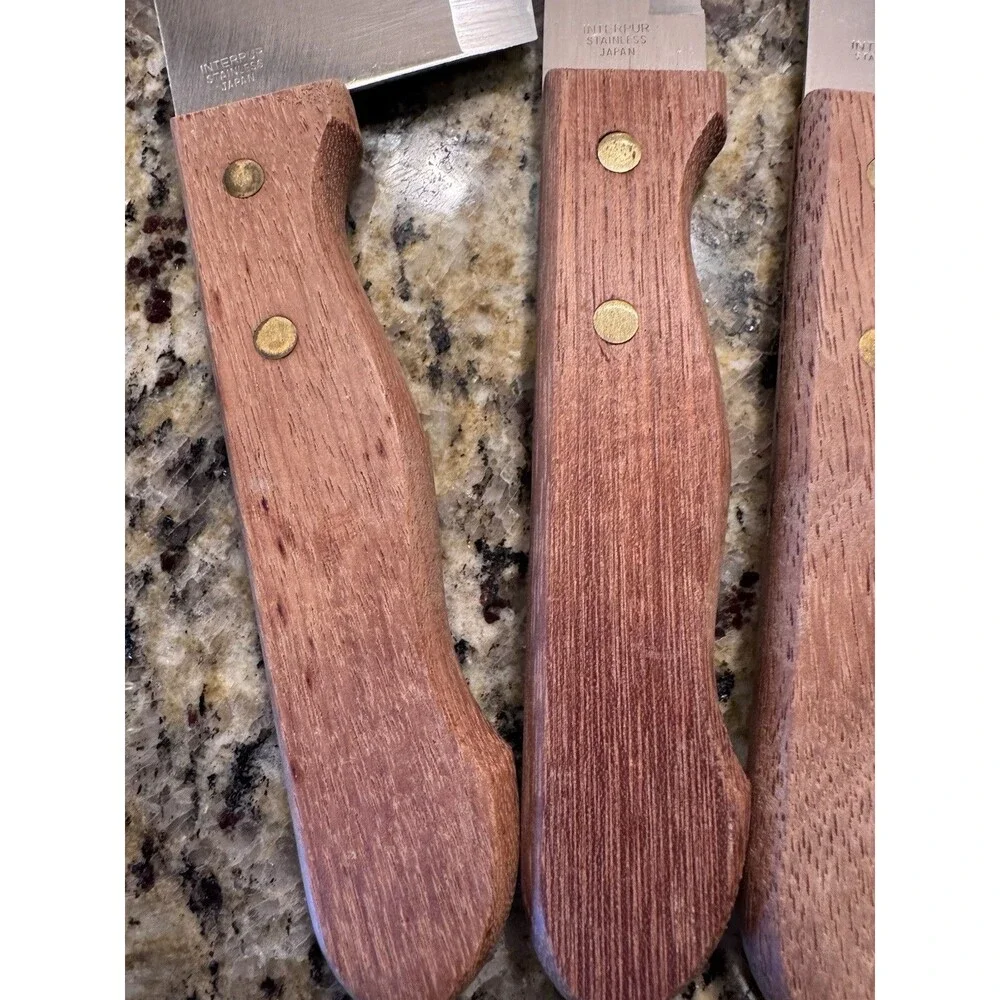 Vintage Interpur Chef’s Delight Japan Stainless 4pc Knife Set Wood Handle Cleave